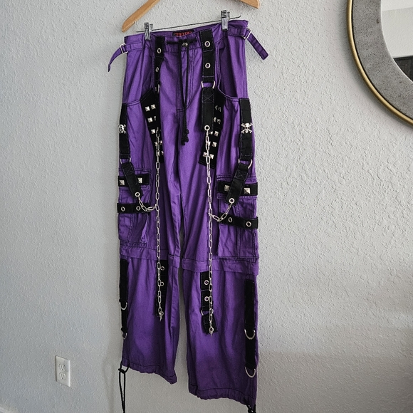 TRIPP NYC✖️Darkstreet Cuff Pants Purple/Black/Silver Metal Chained Cargo SMALL - Picture 4 of 15